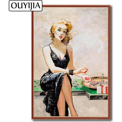 OUYIJIA Oil Beauty Decoration Rose Art Cool Girl 5D Retro Monroe DIY Diamond Painting Sexy Rhinestone Embroidery Mosaic Diamond