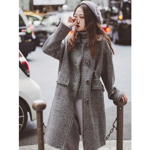 2021 new woolen wool coat tweed coat female winter small high-end double-sided cashmere free medium and long