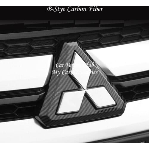 Carbon Fiber Front Grille Central Logo Frame Central Panel Sequin Cover Trims Sticker For Mitsubishi ASX 2020 2021 Car Accessory