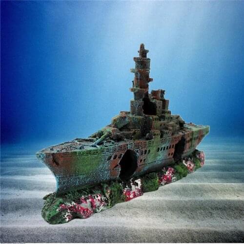 Resin Navy Destroyer Vessel Ship Aquarium Wreck Boat Decoration Fish Tank Sunk Boat Ornament Hiding Cave Shelter For Fish Shrimp