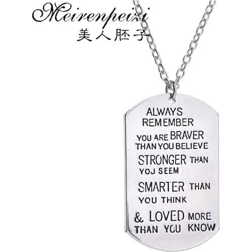 Parents to Children 'Always Remember You Are Braver Than You Believe' Handmade Pendant Necklace Inspiring Family Jewelry