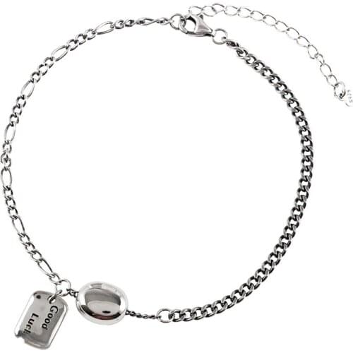 S925 Sterling Silver Lucky Letters Anklet Chain Female Kpop Gothic Vintage Personalized Cool Girls Sexy Wholesale Custom Jewelry