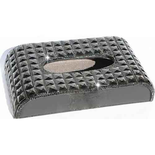 Bling Tissue Box Cover Crystal Napkin Holder for Home Car Black Diamond