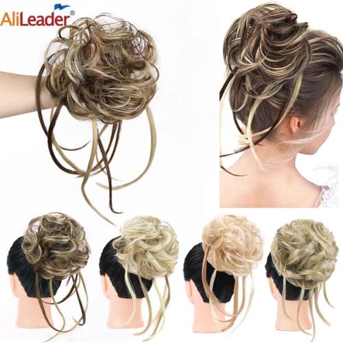 Alileader Large Hair Bun Synthetic Chignon With Rubber Band For Women Curly Hair Chignon Expandable Hair Bun Claw Hair Extension