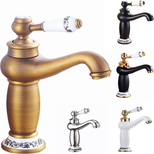 Retro European Bathroom Basin Faucets Gold Mixer Tap Ceramic Decoration Plating Chrome Single Handle Hot And Cold Deck Mounted