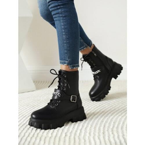 Metal Chain Street Fashion Unisex Female Ankle Boots High-Rise Sponge Cake With Waterproof Platform Oversized Autumn Boots