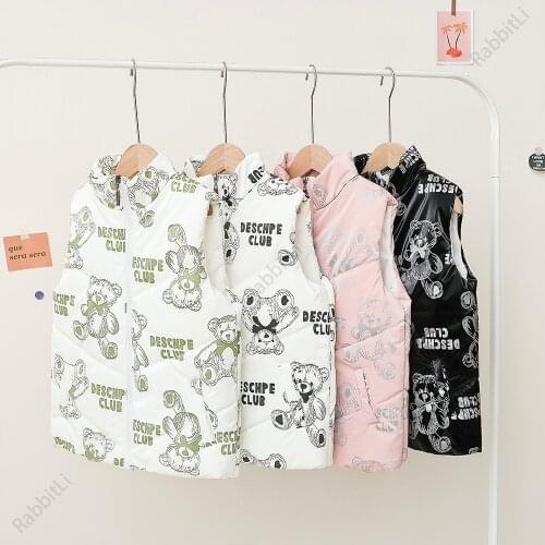 Girls and Boys Outerwear Vests Quilted Cotton Childrens vest Water-Resistant Plush Lining and Full Zip Cute Little Bear Clothin