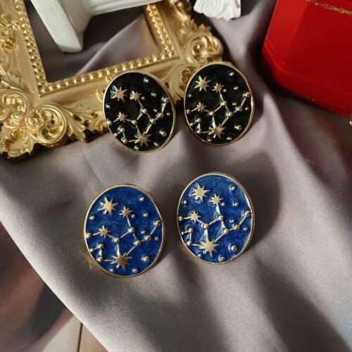 Vintage French Starry Sky Constellation Enamel Earrings Stud Fashion Small Simple Sweet For Girls Giftsv