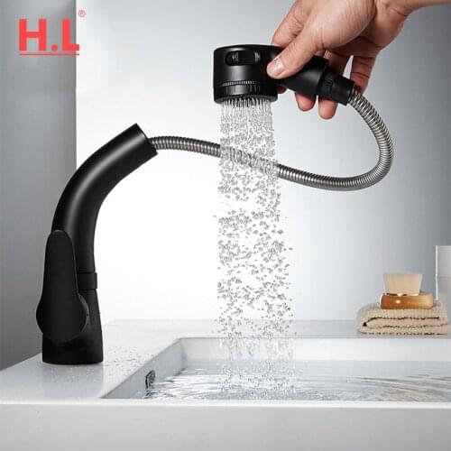 Lifting Pull Out Bathroom Basin Sink Faucet Single Handle Hot and Cold Water Crane Sink Mixer Tap