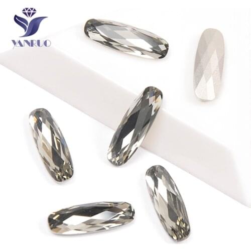 YANRUO 4161 Elongated Baguette Black Diamond K9 Sewing Rhinestones Rion Jewelry Stones DIY Strass Gems Studs With Claws