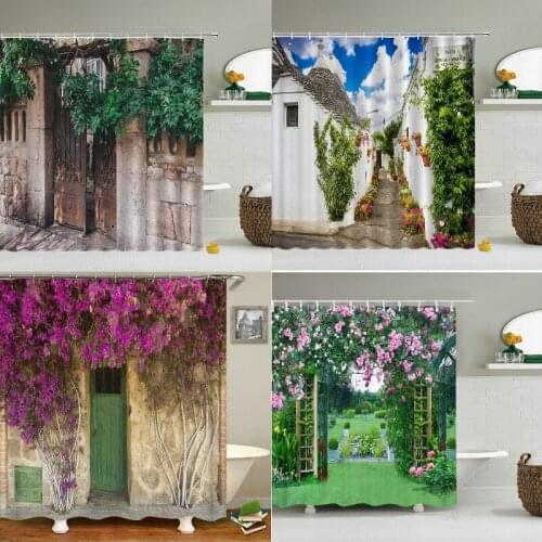 Flowers alley buildings Shower curtain curtain in bathroom shower Set for bathroom Curtain for kitchen Curtains Bathroom curtain
