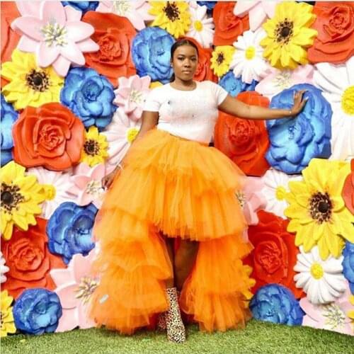 High Street Orange High Low Skirts Tiered Ruffles Tulle Women Puffy Emerald Green Orange Long Tutu Skirt Bridal Skirt