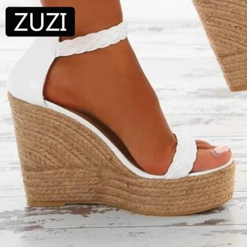 ZUZI Woman Summer Sexy Wedge Sandals Platform Ladies High Heels Shoes Women Fashion Straw Buckle Open Toe Casual Female Footwear