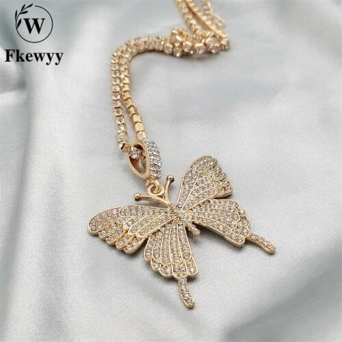 Fkewyy Luxury Necklace For Women Fashion Accessories Designer Jewelry Chain Butterfly Necklace Luxury Rhinestone Jewellery Girls