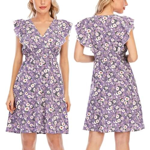 2021 Women Summer Floral Dress, Full Paisley Daisy Print V-Neck Sleeveless Elastic Waist A-Line Skirt for Girls Party Wear 2XL