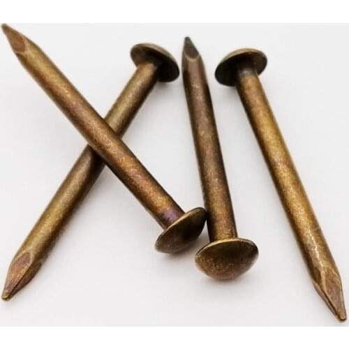 10/100pcs Antique Brass Bronze Pure Copper Small Mini Round Head Nail Diameter1.2-2.8mm length 8-50mm for Furniture Hinge Drum