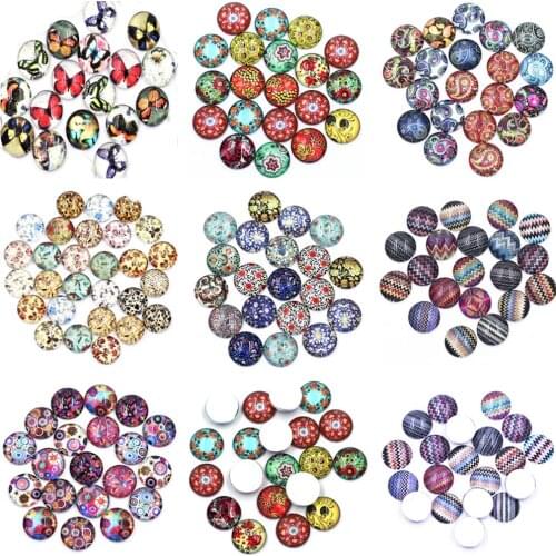 10PCS 10mm Mixed Round Glass Cameos Cabochons Domes Flower Butterfly DIY Embellishment Scrapbook Handbag Crafts Deco Accessories