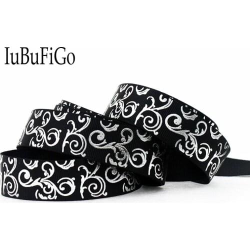 IuBuFiGo 10 yard 7/8" 22mm Silver foil Printed Grosgrain Ribbon and bow hair Polyester ribbons satin DIY handmade materials 1601