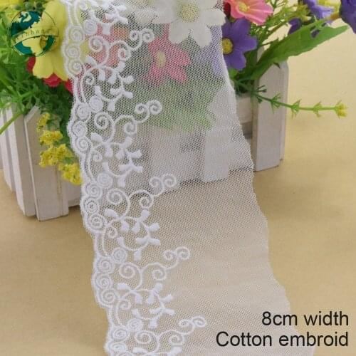 10yards 8cm wide Cotton embroid lace edge sewing ribbon guipure trim wedding lace DIY Garment Accessories african doll lace#3959