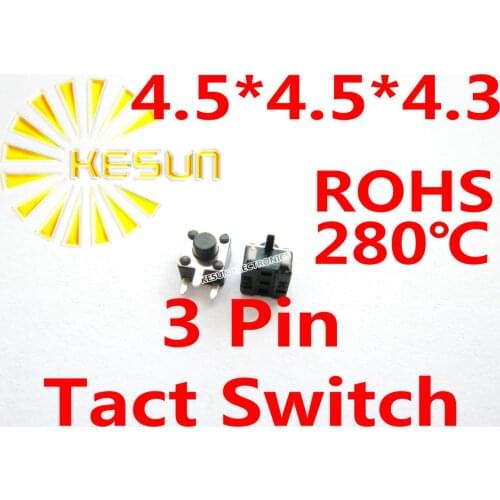1000PCS SMT 4.5X4.5X4.3MM 3 Pin Tactile Tact Push Button Micro Switch Momentary ROHS