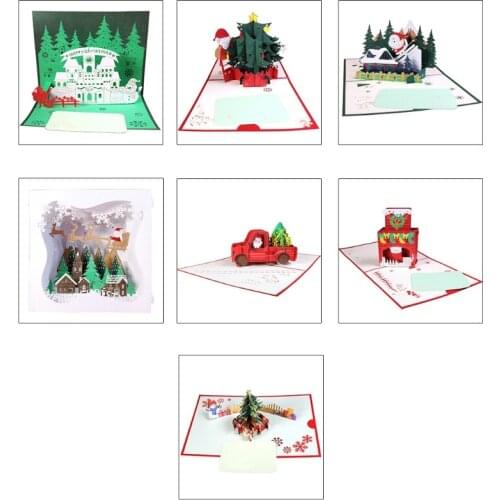 3D Pop-up Christmas Tree Santa Greeting Card Xmas New Year Postcards Invitations