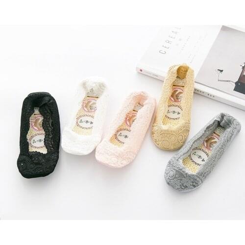 5 Pairs/Set Fashion Women Girls Summer Style Lace Flower Short Sock Antiskid Invisible Ankle Socks Silica Gel Lace Boat Socks