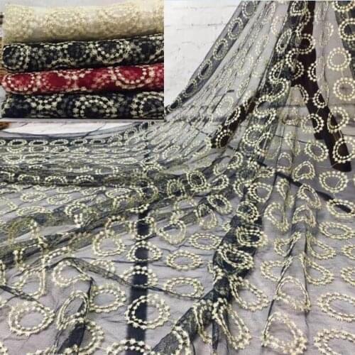 5yard African Tulle Lace fabric 2017 Gold Thread Embroidered Net Mesh Lace For Women Party dress Sewing DIY Garment Accessory