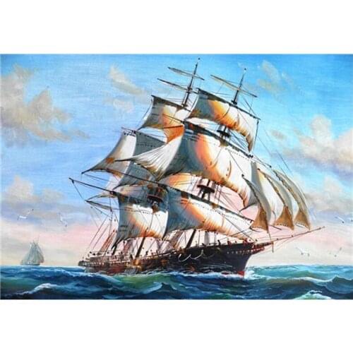 5d Diy Diamond Painting Sea Square round Stones Diamond Embroidery Full Layo Sailboat Mosaic Cross Stitch NeedleworkZP-207