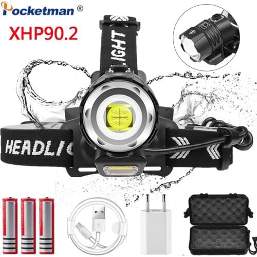 80000 Lumens XHP-90.2 Best Headlamps XHP70.2 Headlight High Power Head Lamp Lantern Zoomable Front Torch With Warning Light