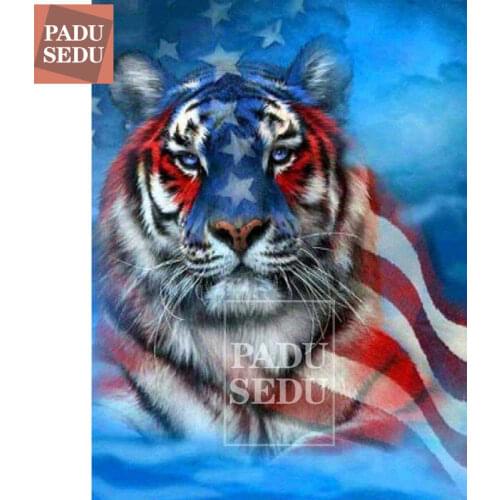 Diamond Mosaic Embroidery Cross Stitch Kit Tiger American Flag 5D Diamond Painting Full Square Art Beads Picture Decor Home Room