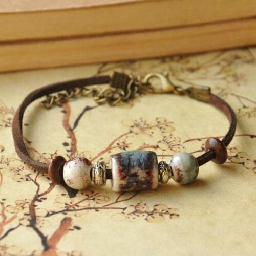 SEA MEW China Fashion Metal Alloy Ceramic Bracelet Adjustable Porcelain Bead Bangles For Women Charm Bracelets Girls Gift