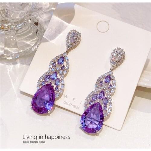 EYER Luxury Elegant Temperament Drop Purple Earrings For Women Hyperbole Crystal Shine jewelry Vintage Aretes Fine Jewelry