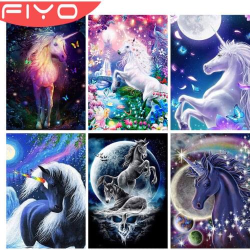 FIYO Full Round Square Unicorn Diamond Drawing Diamond Embroidery 5D DIY Cross Stitch Diamond Setting Home Decoration Gifts