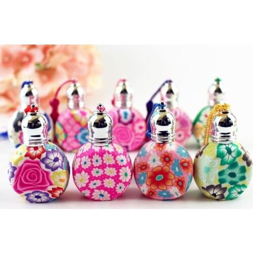 50pcs/lot 10ml roll on perfume bottles polymer clay empty perfume refillable bottle colorful refillable glass roller bottle
