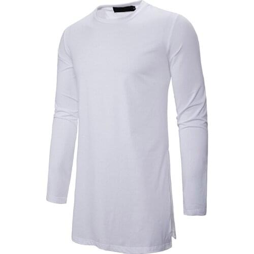 Extra Long Side Split Tshirt Men Hipster Hip Hop Streetwear Oversized T Shirt Men Long Sleeve High Street Tee Shirt Homme XXL