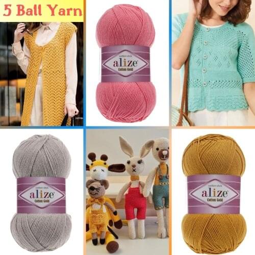 Cotton Hand Knitted Yarn (5 Ball) - 58 Color Options 330 Meters(100gr) hand Knitting Yarn Ball - Alize Cotton Gold-Blanket -Baby - Scarf - Cardigan - Beret - Dress - Acrylic - Made In Turkey