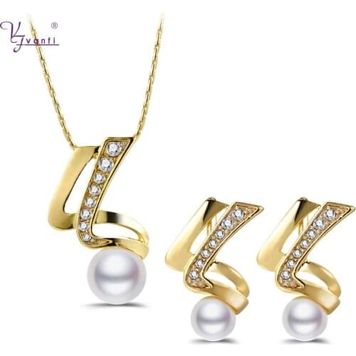 Kfvanfi Indian Jewellery Gold White Color Rhinestones Alloy Earrings Necklace Simulated Pearls Pendant Sets For Women Party