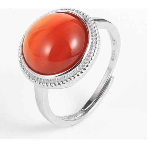 Women Men Natural Gem Stone Red Agates Tiger Eye Rings Round Amethysts Opal Silver-Plated Open Engagement Finger Ring Jewelry