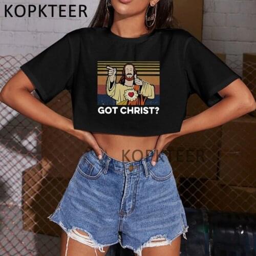 Got Christ Jesus Funny Crop Tops T Shirts Women Summer Fashion Printed Clothing Casual T-Shirt Tops Streetwear Crop Tops Tees