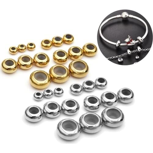 10pcs Stainless Steel Round Beads Silicone Rubber Smooth Spacer Stopper Beads Fit Bracelet Bangle DIY Jewelry Bead Charm