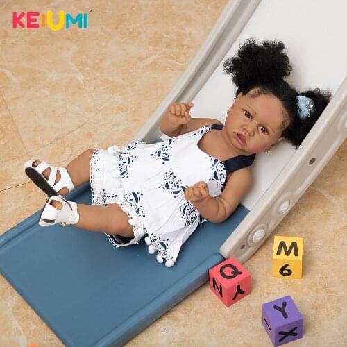 KEIUMI 57 CM Reborn Baby Dolls Full Body Silicone Black Skin Cute Doll Lovely Baby Kid Beautiful Doll For Chirstmas Gift