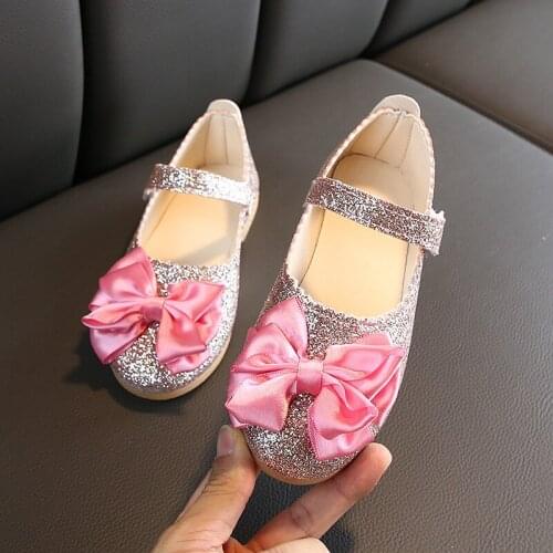 Newest Autumn Girls Leather Shoes Children Girls Baby Princess Bowknot Sneakers Pearl Diamond Single Shoes Kids Dance Shoes