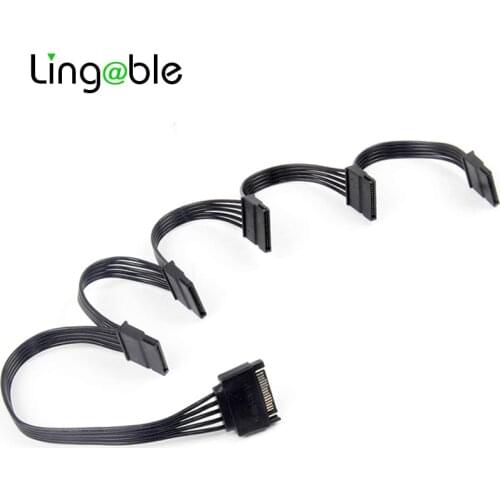Lingable SATA 15Pin 1 to 5 SATA 15Pin Hard Drive Power Supply Splitter Cable Cord for DIY PC Sever 15-pin SATA power 60CM