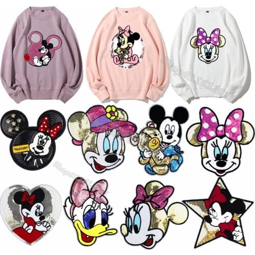 Mickey Mouse Sequins Clothing Patch Sew Embroidery Clothes Patch Disney Cartoon Minnie Patches Sweater Jeans Coat DIY Decoration