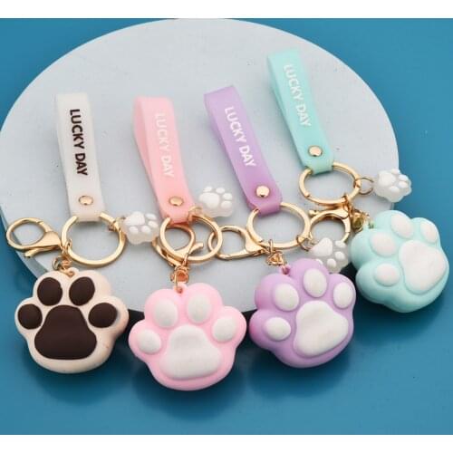 Cartoon Cute Keychain Dog Cat Paw Key Chain PVC Key Ring Holder Figure Pendant Chaveiros Llaveros Gift