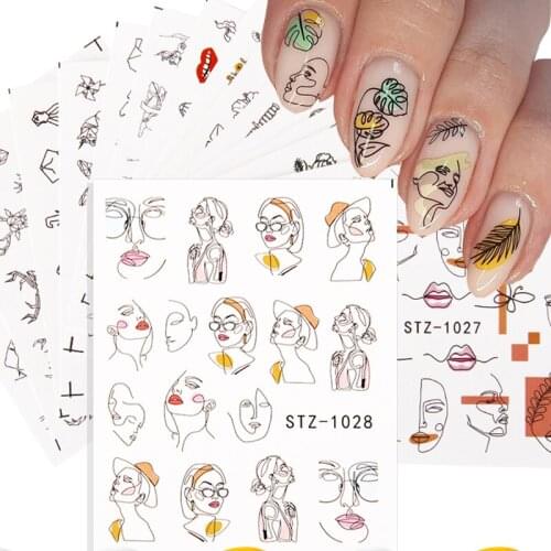 16pcs Snake Lips Nail Stickers Set Abstract Image Cool Girl Snake Water Transfer Decals Sliders Manicure Nail Art Decorations
