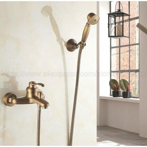 Wall Mounted Antique Brass Bathtub Faucet With Hand Shower Bathroom Bath Shower Faucets ztf303