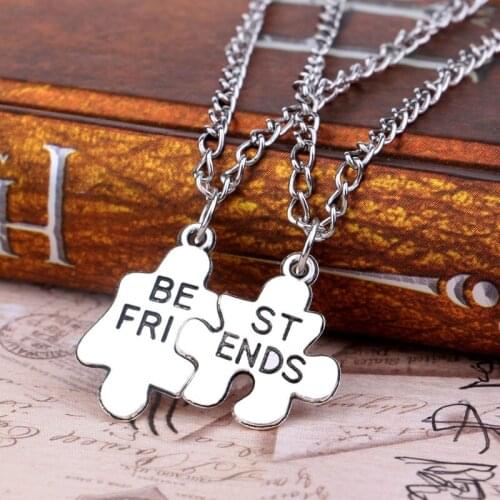 Bespmosp 24PCS/Lot Wholesale Charming Splice Pendant 2Parts Best Friend Necklaces Share With Your Friends Best Friend Puzzle Hot