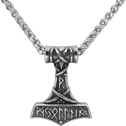 Viking gift for men Rune Thor hammer Mjolnir Necklace stainless steel Men Viking Jewelry With Valknut Gift Bag