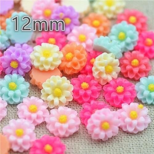Resin flower 12mm 100pcs/lot mix color flat back cabochon holiday decoration free shipping